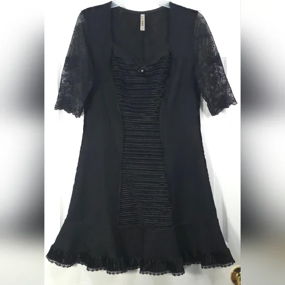 Kollontai Gothic Lolita Lace & Mesh Mini Dress Velvet Back Size L - Picture 2 of 9